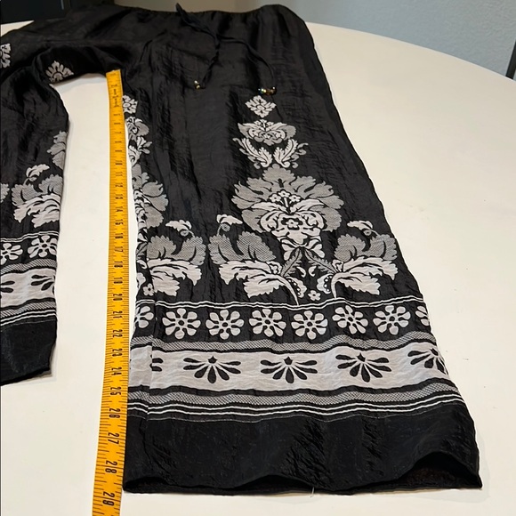 LAPIS Shear overlay black and whitewhimsical Indy goth wide leg pants. CD 10 - Picture 4 of 7